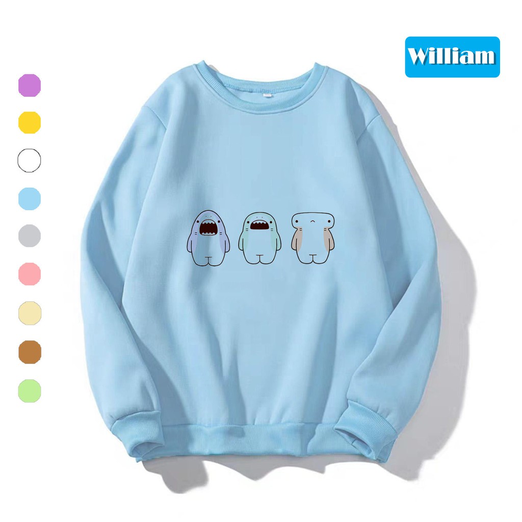 Áo sweater nam nữ in hình Cá Mập dễ thương, chất nỉ dày dặn, hợp làm áo cặp William - DS141