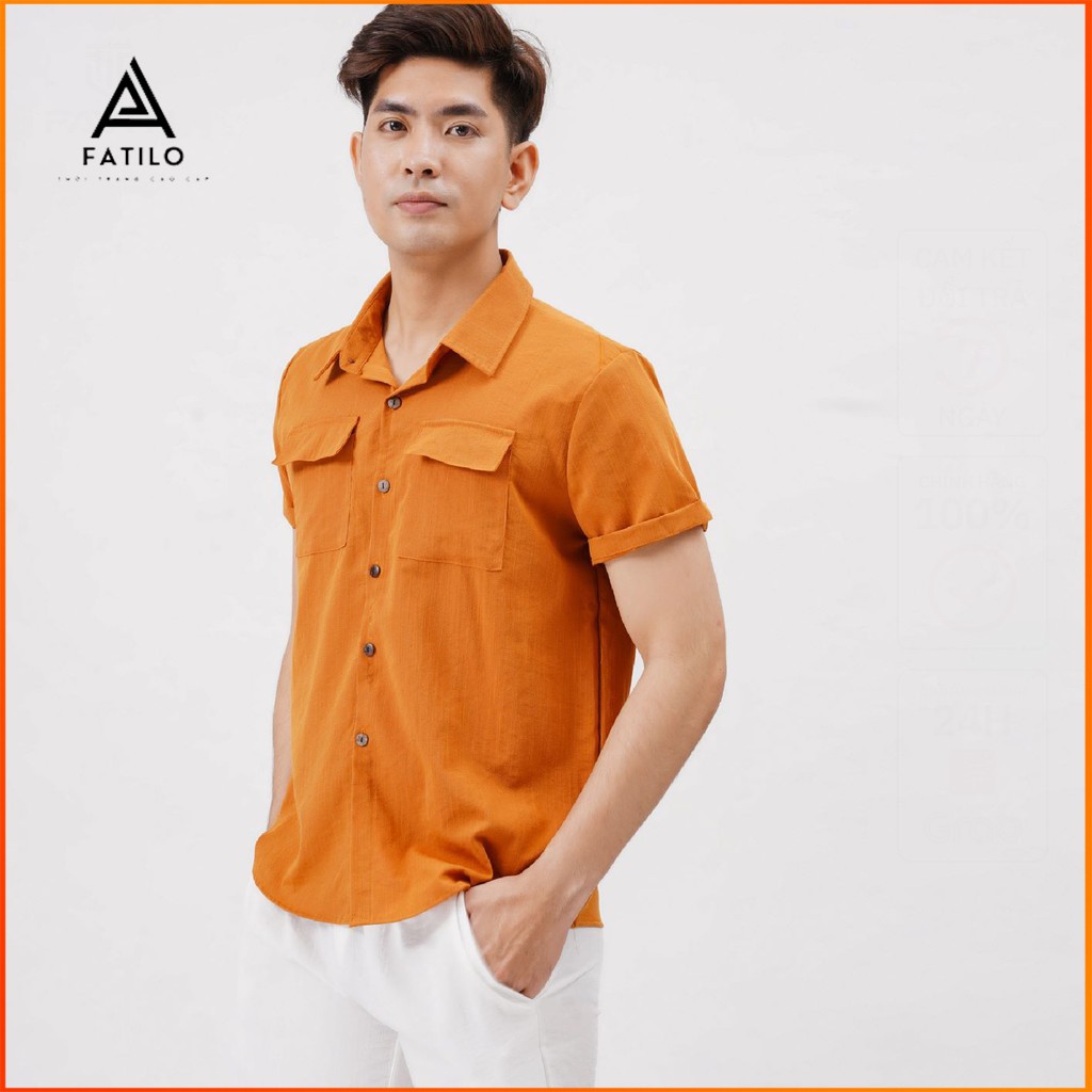Áo Đũi Nam Cổ Bẻ Sơ Mi Đũi Áo Ngắn Tay Nam có cổ túi hộp FATILO AD18 | BigBuy360 - bigbuy360.vn