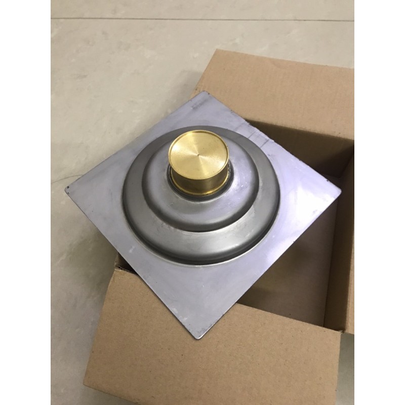 Hố ga inox 304 cao cấp mẫu dày LR-06 15x15cm (phễu thoát sàn chống hôi - đầu đồng đế bằng)