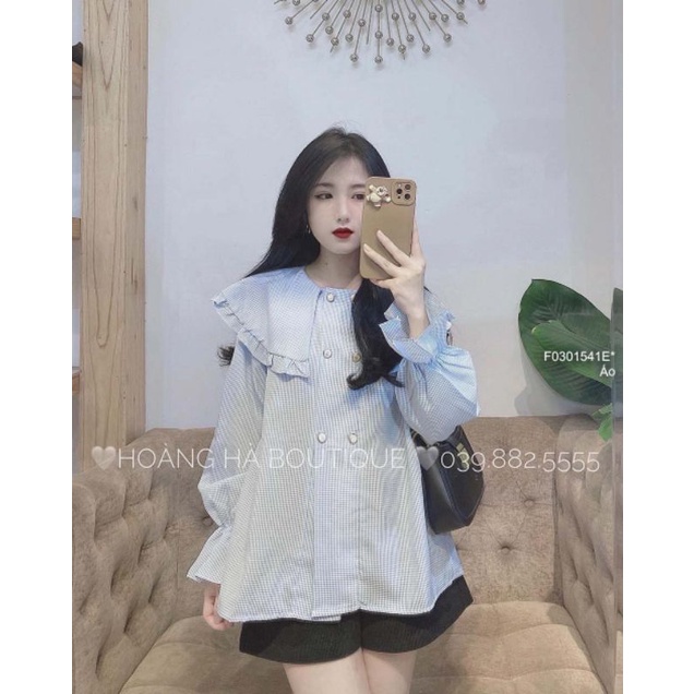 Áo sơ mi 2 hàng nút cổ bèo tay dài bo siêu cute 0301