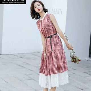 Váy maxi caro phối ren. Hàng đặt thiết kế