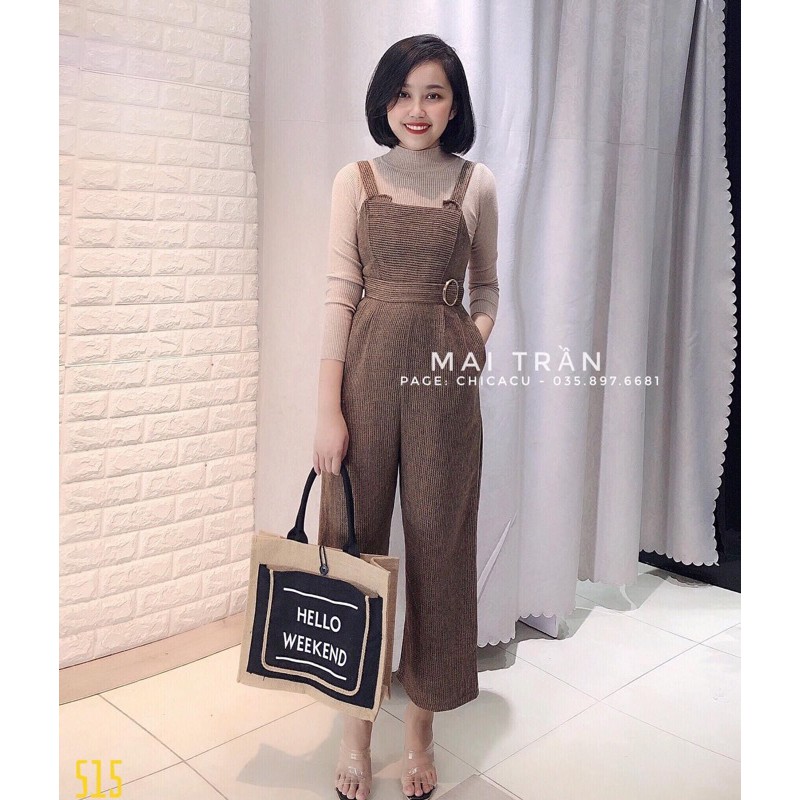 sét quần yếm nhung kèm áo len
