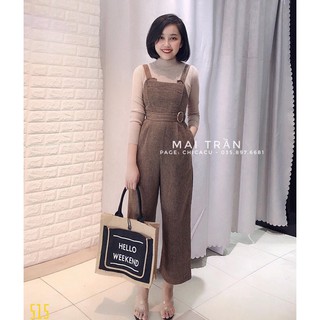 Sét quần yếm nhung kèm áo len