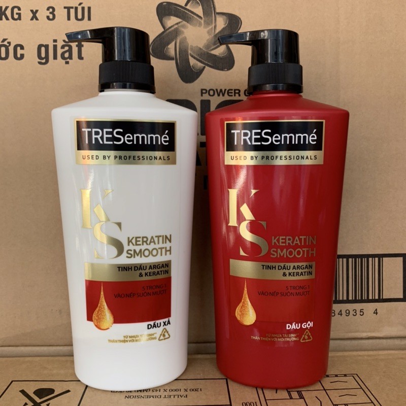 Combo gội 640g + xả 620g TRESemme Keratin Smooth Tinh dầu Argan và Keratin vào nếp suôn mượt | BigBuy360 - bigbuy360.vn