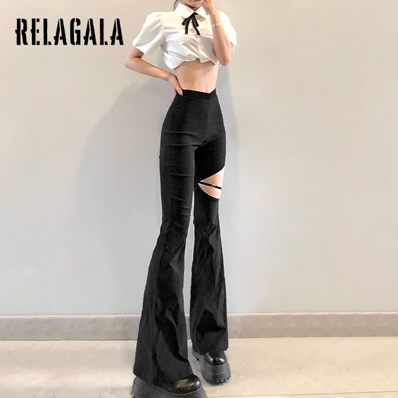 Quần Dài Lưng Cao Ống Loe Màu Sắc Thời Trang Cho Nữ