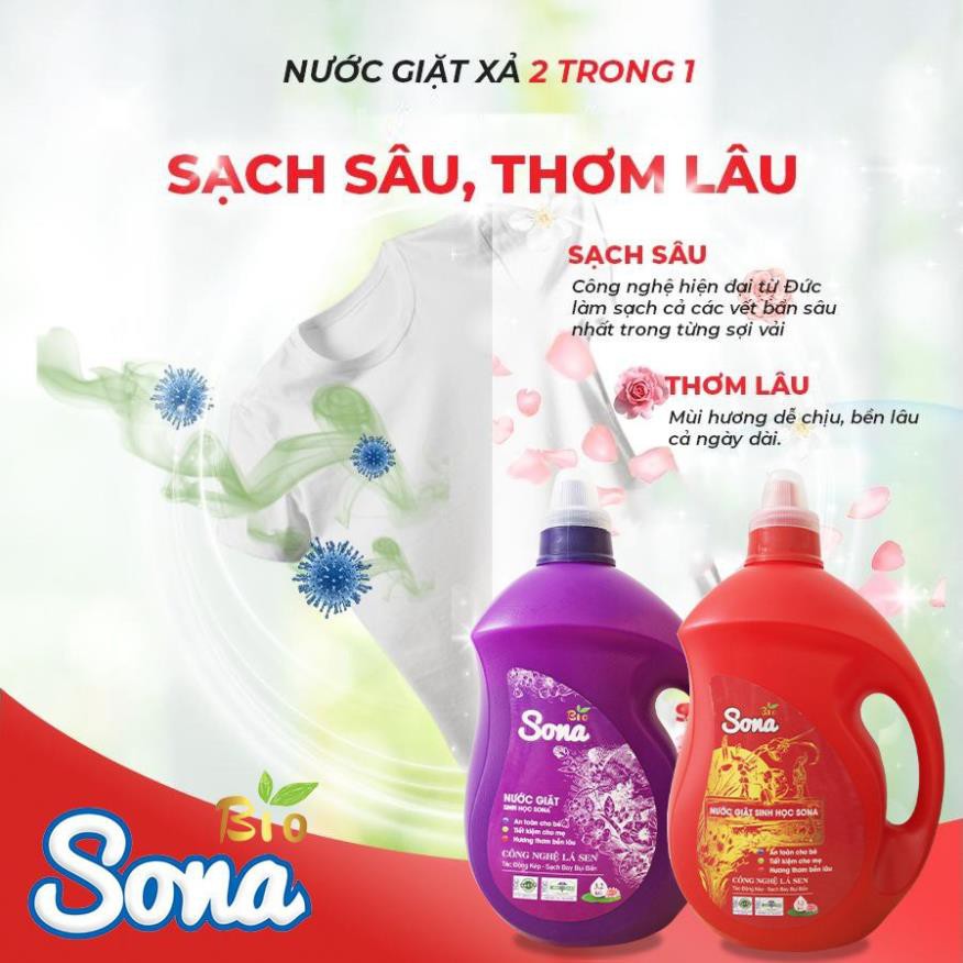 Nước giặt hữu cơ SONA 3,2kg - Nước giặt quần áo thơm siêu sạch kháng khuẩn an toàn cho da