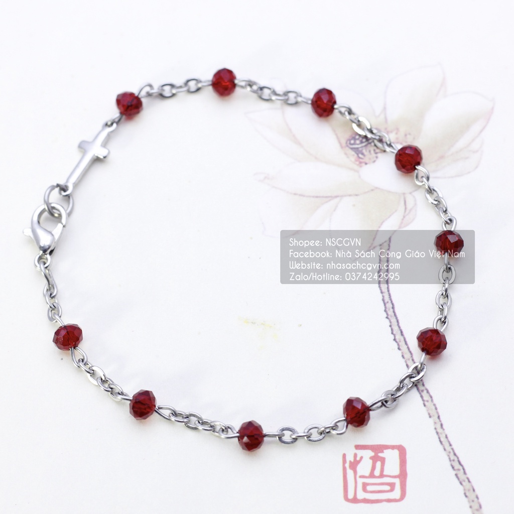Lắc Mân Côi - Tràng hạt đeo tay phale 4ly đỏ mận N5-7 Quà tặng Công Giáo, GIÁNG SINH, Lễ quan thầy, sinh nhật