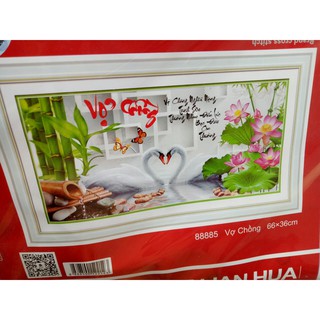 Tranh thêu chữ thập thư pháp vợ chồng 88885. 66x36cm