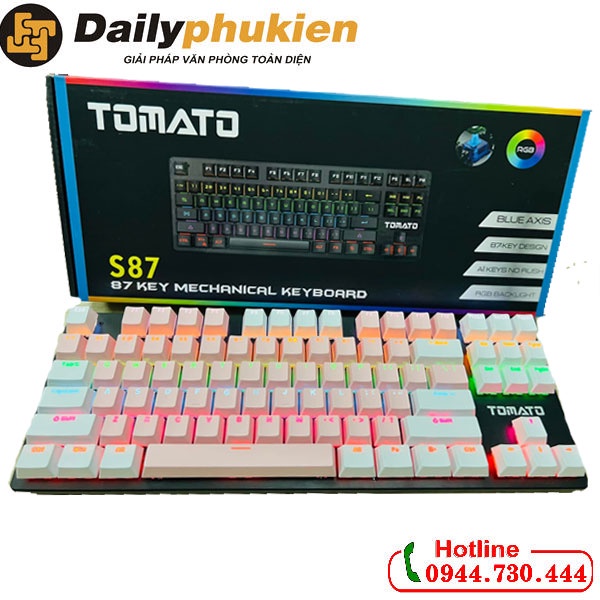 Bàn phím cơ mini màu hồng Tomato S87, phím cơ hồng bảo hành 2 năm