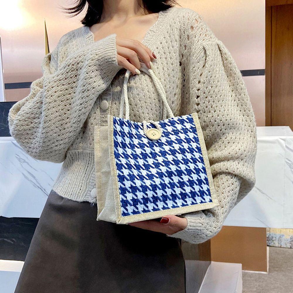 Túi Xách Tote Vải Canvas Họa Tiết Kẻ Sọc Phong Cách Hàn Quốc Thanh Lịch Dành Cho Nữ