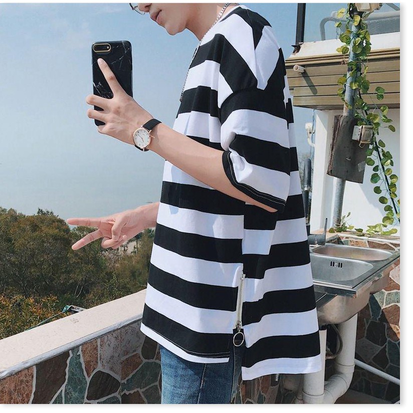 [FREE SHIP TOÀN QUỐC] Áo thun cotton nam long tee lai bầu, tay lỡ, zipper kéo form rộng thời trang