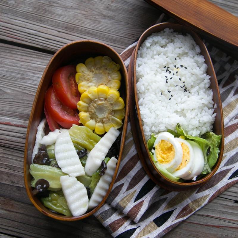 Double-layer retro Japanese bento box high-value wooden partition net red high-end picnic spring outing sushi vegetable salad