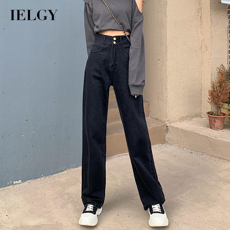 IELGY   Quần Jean Dài Dáng Rộng Thiết Kế Dễ Phối Đồ Thời Trang Cho Nữ