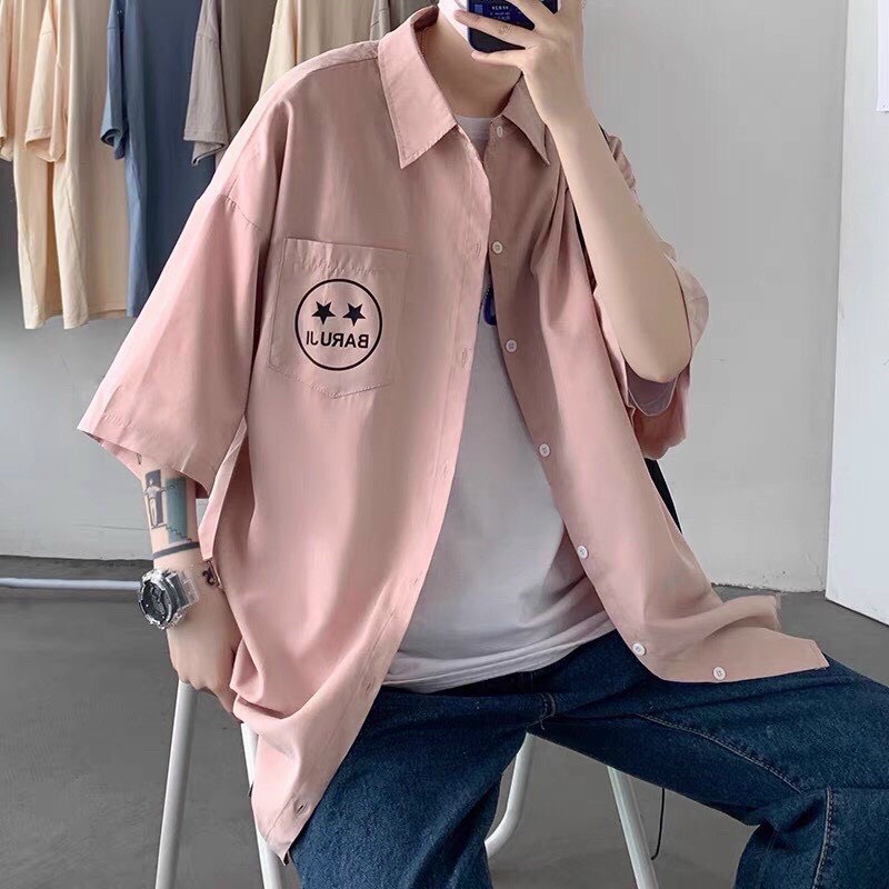 Áo Sơ Mi Tay Lỡ 𝐁𝐀𝐑𝐔 𝐉𝐈 MẶT CƯỜI TÚI Chất Kaki Form rộng Unisex Nam/Nữ Phong Cách Hàn Quốc Ulzzang NUPAKACHI