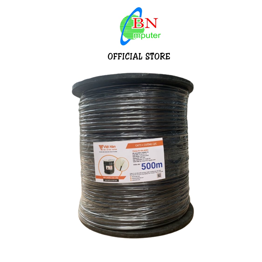 Dây cáp điện thoại 4 lõi có CƯỜNG LỰC CAT 3 ngoài trời Việt Hàn 500m/cuộn