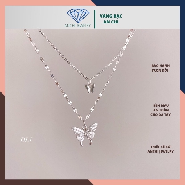 Dây chuyền 2 tầng mặt cánh bướm hồ điệp, bạc ta cao cấp - An chi jewelry