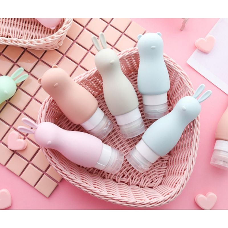 Chai chiết mỹ phẩm silicone 90ml hình thỏ và gấu, chiết dầu gội sữa tắm du lịch