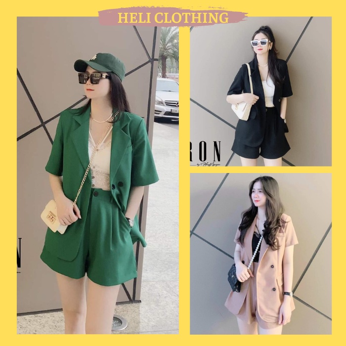 Blazer Nữ, Set Vest Nữ Quần Đùi Lưng Thun, Có Size, Áo Khoác Nữ Ngắn Tay Quần Short Nữ Phong Cách Hàn Quốc