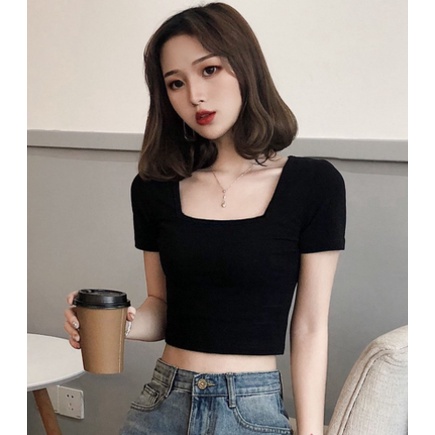 Áo thun nữ cổ vuông ngắn tay, áo cổ vuông ôm body hot trend 2022 | BigBuy360 - bigbuy360.vn