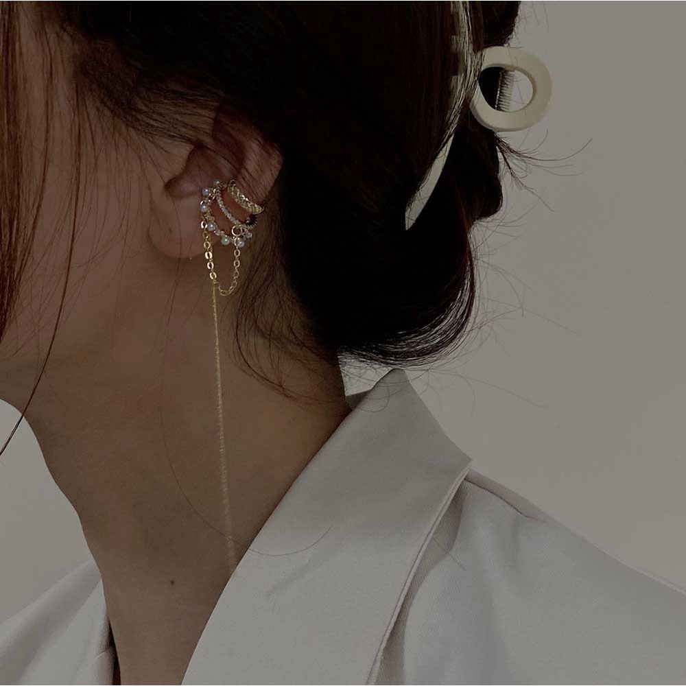 Bông tai dạng kẹp đính ngọc trai thời trang Hàn Quốc