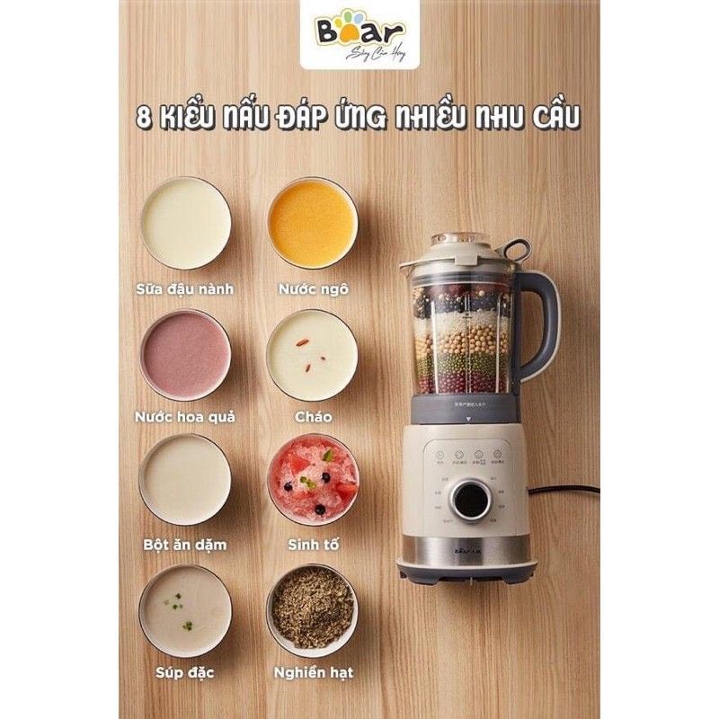 Máy làm sữa hạt đa năng, làm sữa đậu, xay sinh tố chính hãng Bear PBJ-B10U5- dung tích 1.5L, 8 chế độ chức năng