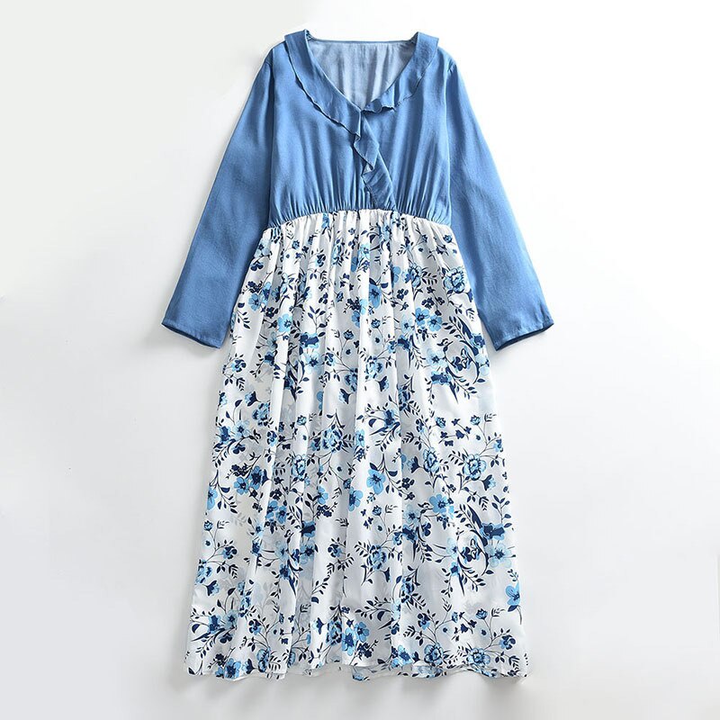 Đầm mẹ và bé BEAR LEADER tay dài phối họa tiết hoa thoải mái thời trang