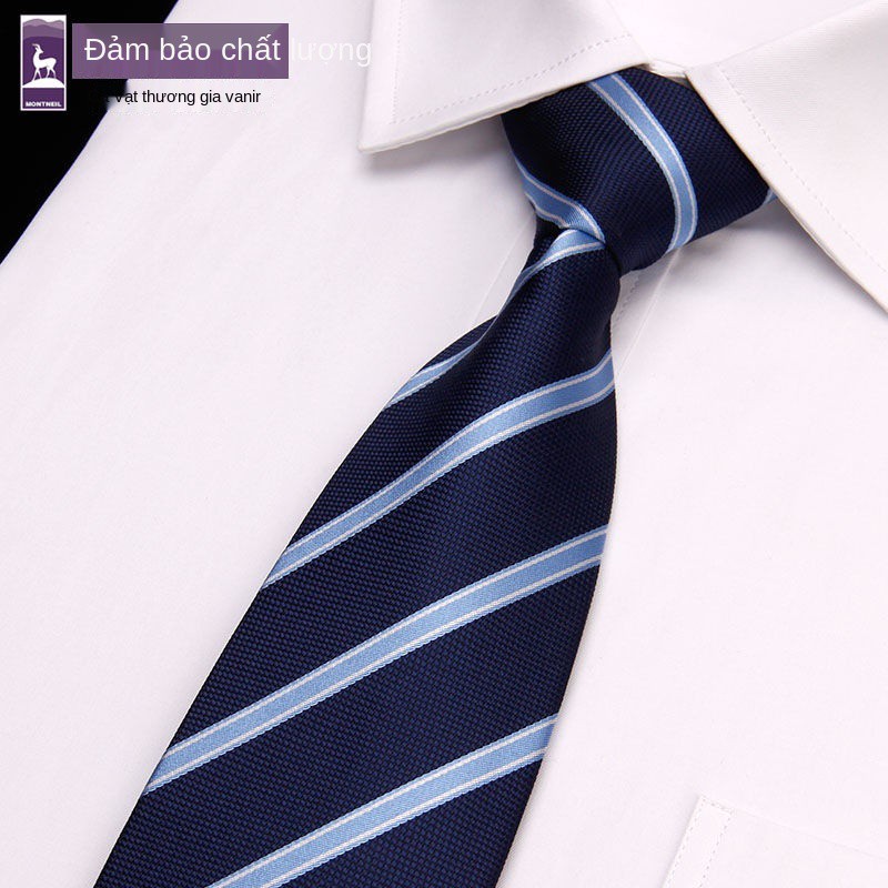 Công sở Wannier 8cm xanh đậm dễ kéo dây kiểu lười cà vạt sọc trang trọng đeo một chiếc nam