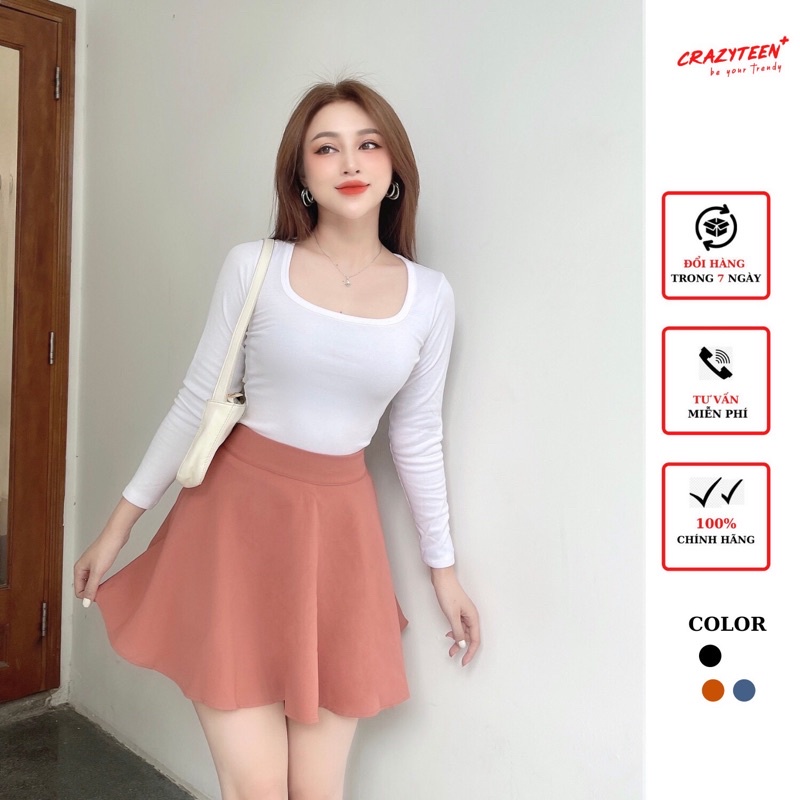 Áo thun nữ cổ vuông tay dài CRAZYTEEN chất len xuất khẩu AT0209 | BigBuy360 - bigbuy360.vn