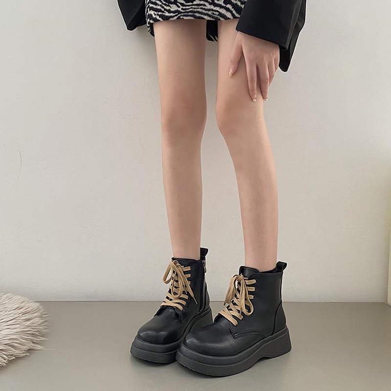 Giày bốt martin IELGY mỏng màu đen phong cách retro cá tính thời trang cho nữ