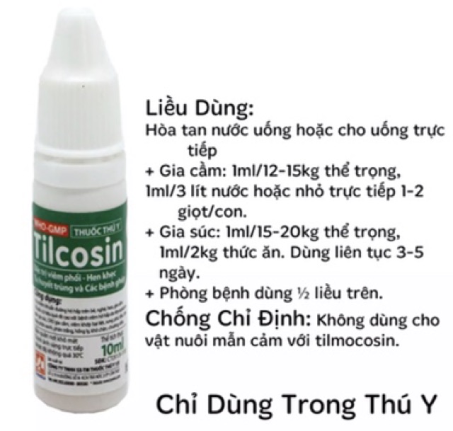 Tilcosin - Dùng cho viêm phổi, hen khẹc, tụ huyết trùng và các bệnh ghép - Lọ 10ml