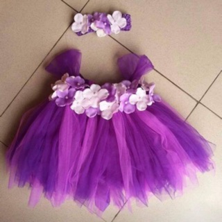 Freeship 99k TQ_Váy tutu tím phối tú cầu