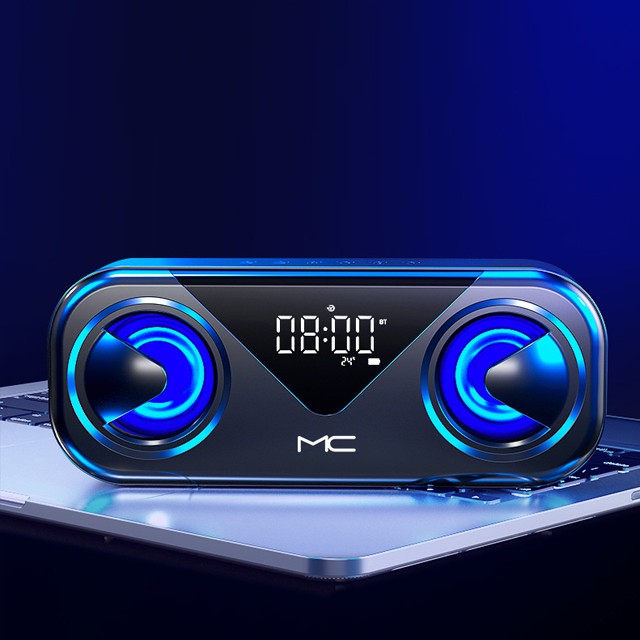 Loa Nghe Nhạc Di Động Không Dây Công Suất Lớn MC H9 Có Đèn Led Xanh Nổi Bật - Loa Bluetooth Siêu Trầm - Đài FM - Đồng Hồ