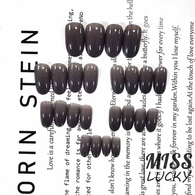 Bộ 24 cái móng tay giả trang trí dài đầu tròn màu đen