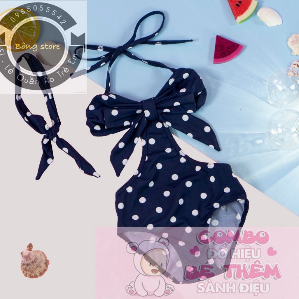 Bộ bơi liền thân khoét eo đính nơ kèm tuban cho bé gái hàng chuẩn thiết kế