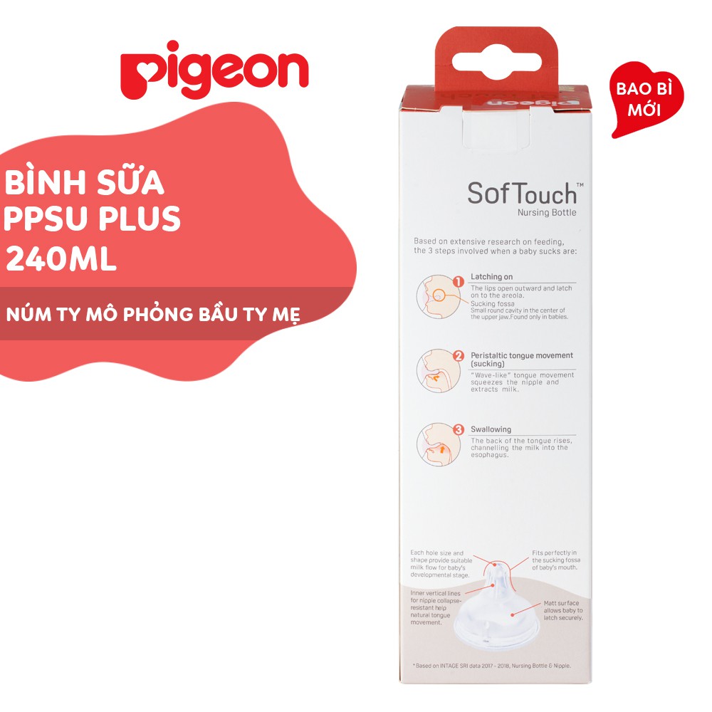 Bình sữa cổ rộng PPSU Plus Pigeon 160ml/ 240ml