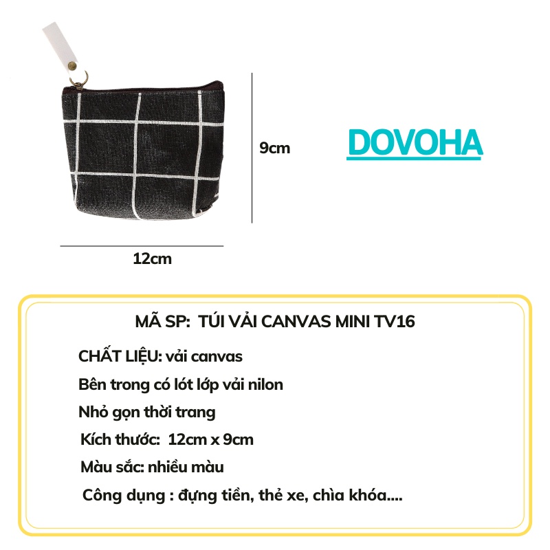 Túi ví nữ vải canvas nhỏ mini cầm tay đựng đồ dễ thương phong cách hàn quốc DOVOHA TV16