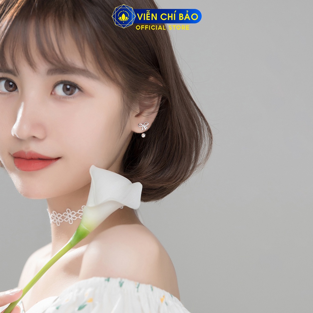 Bông tai bạc nữ hình nơ quả cầu chất liệu bạc 925 thời trang phụ kiện trang sức Viễn Chí Bảo B400469x