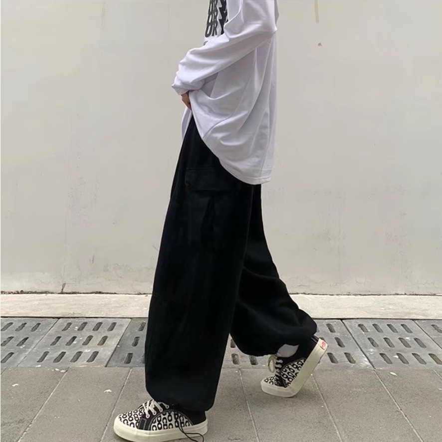 Quần Thể Thao Ống Rộng Màu Trơn quần dài Phối Dây Rút quần ống suông Thời Trang Cargo pants nam Hàn Quốc quần jogger nữ from rộng quần jogger ống rộng bông quần jogger kaki