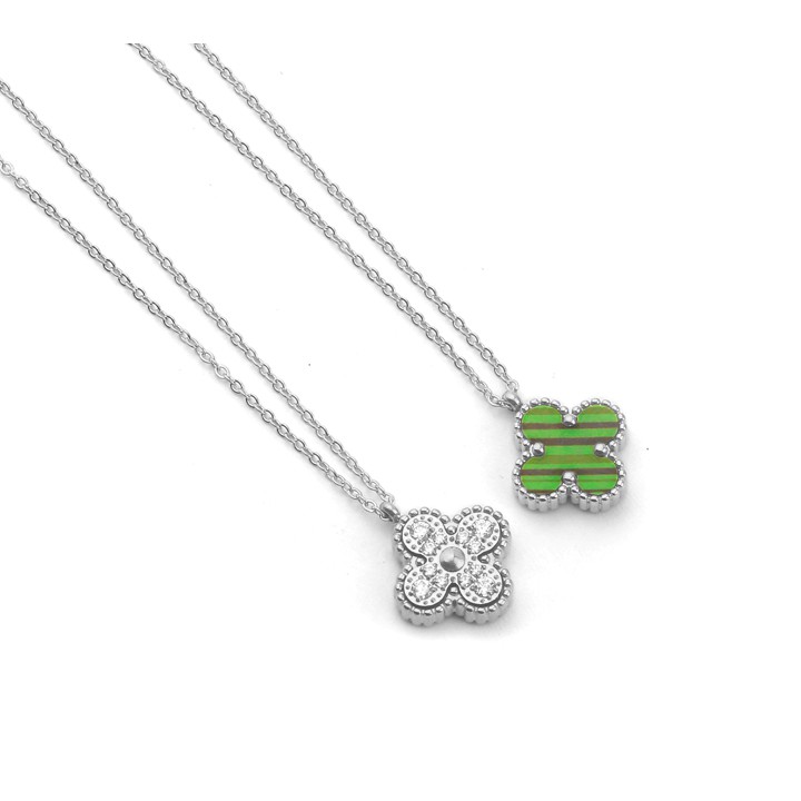 Dây chuyền nữ titan hoa L V 4 cánh đính đá mặt xanh siêu đẹp, bền màu, chuẩn thời trang