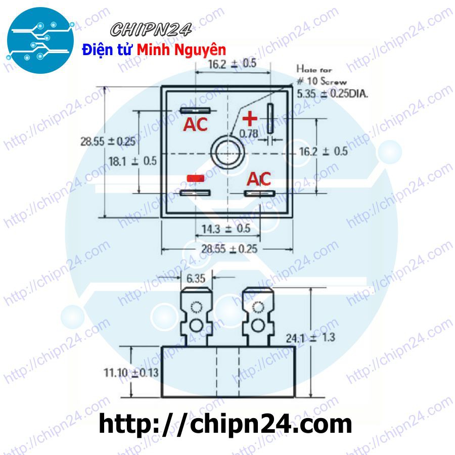 [1 CON] Cầu Diode 50A 1000V KBPC5010 (50A vuông)