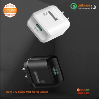 [CHÍNH HÃNG] Củ sạc nhanh Quick Charge 3.0 Rock T12 - 1 cổng USB chính hãng