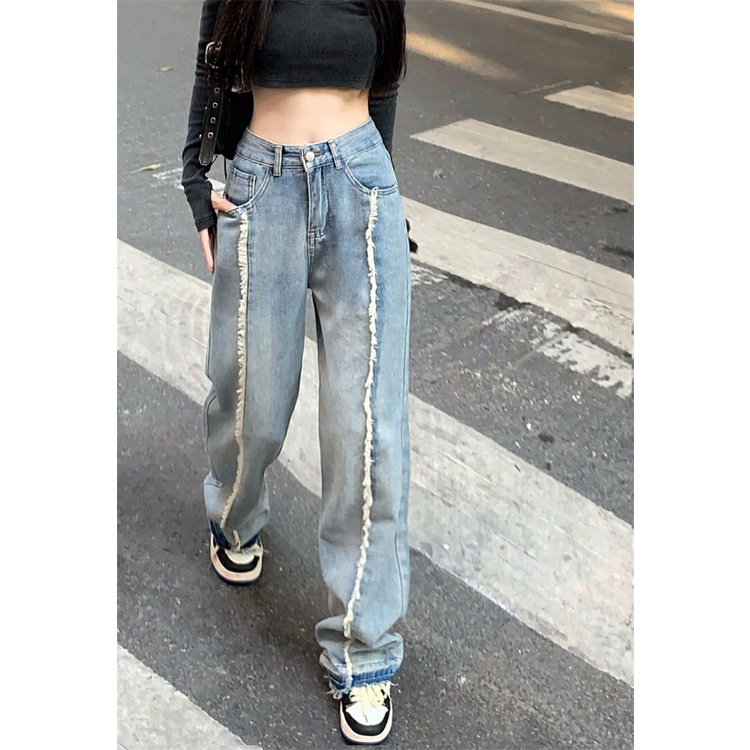Quần Jean Ống Rộng Lưng Cao Màu Sắc Tươi Sáng Phong Cách retro Mỹ Cho Nữ