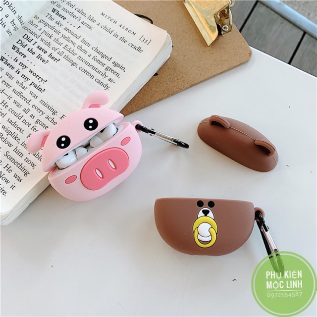 🌟 Vỏ bọc silicon Airpods 3 ( Pro )🌟 Gấu nâu ngậm núm + heo hồng + thỏ hồng cho hộp sạc tai nghe Bluetooth Airpod