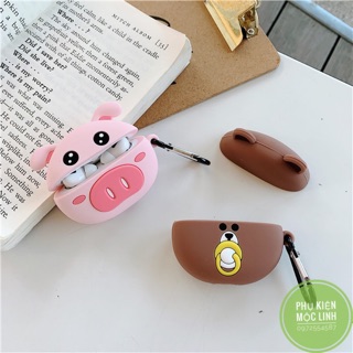 🌟 Vỏ bọc silicon Airpods 3 ( Pro )🌟 Gấu nâu ngậm núm + heo hồng + thỏ hồng cho hộp sạc tai nghe Bluetooth Airpod