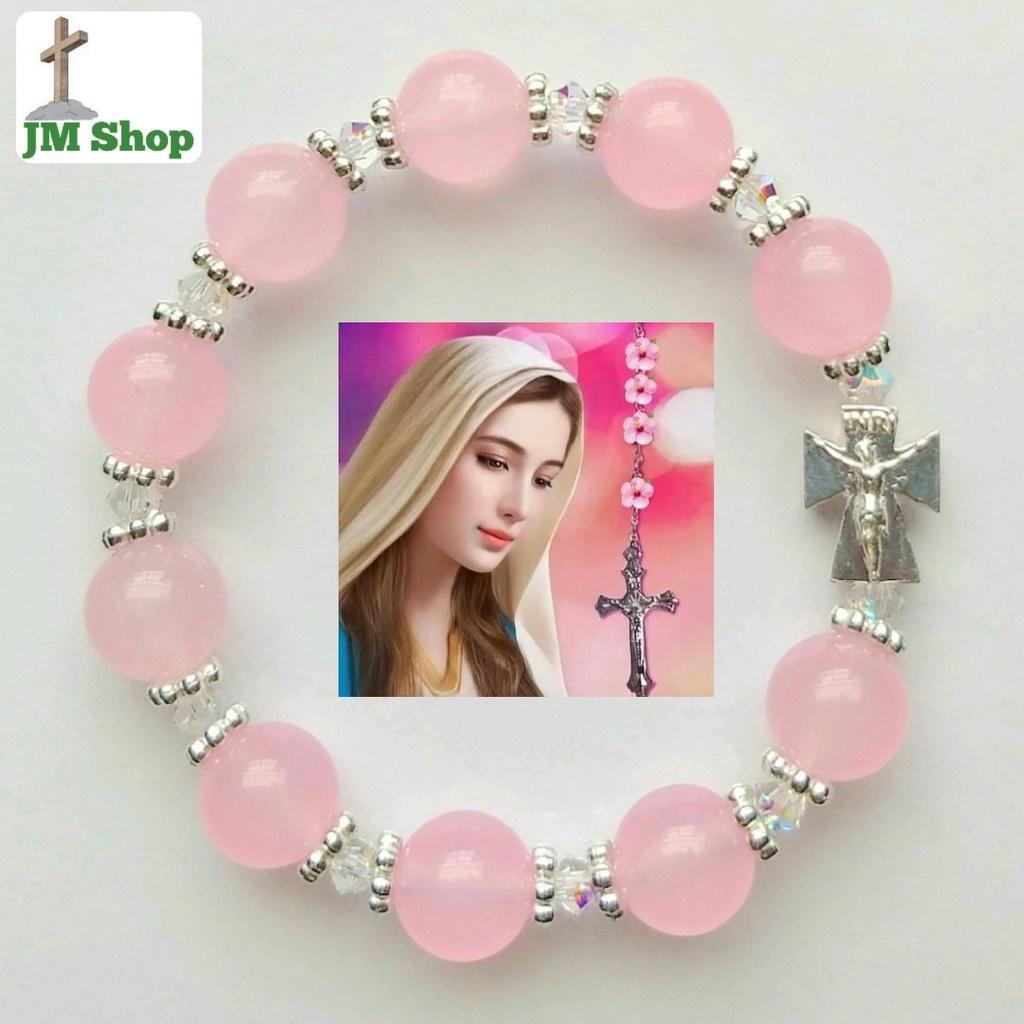 Vòng Tay Chuỗi Mân Côi JM Shop Mã 44 Mix Hoa và Thánh Giá Bạc Có Chúa