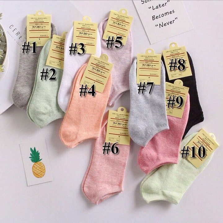 Tất nữ cổ ngắn Nivamo vớ nữ thấp cổ trơn màu pastel vintage CT5