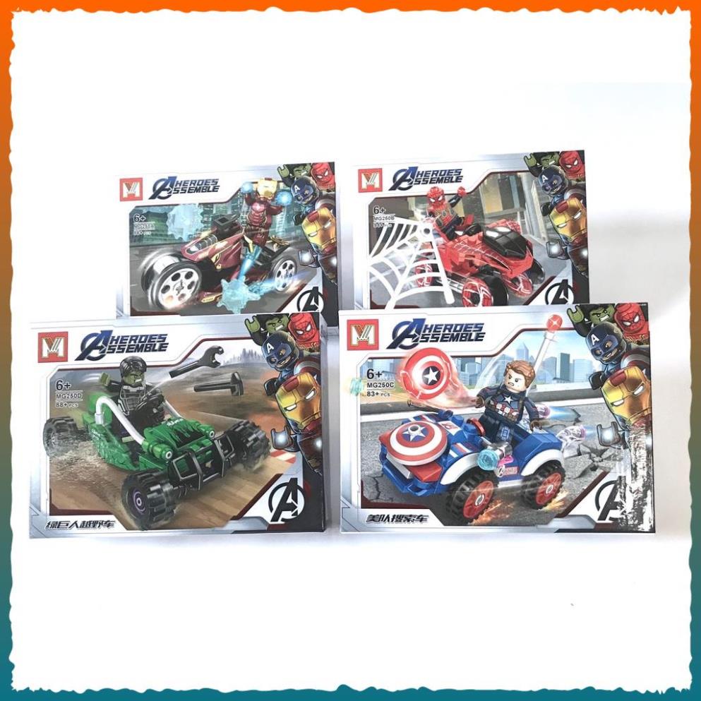 Bộ đồ chơi lắp ráp xếp hình lego siêu anh hùng MG250 người sắt ironman/ người nhện spiderman/ captain america/ Green man