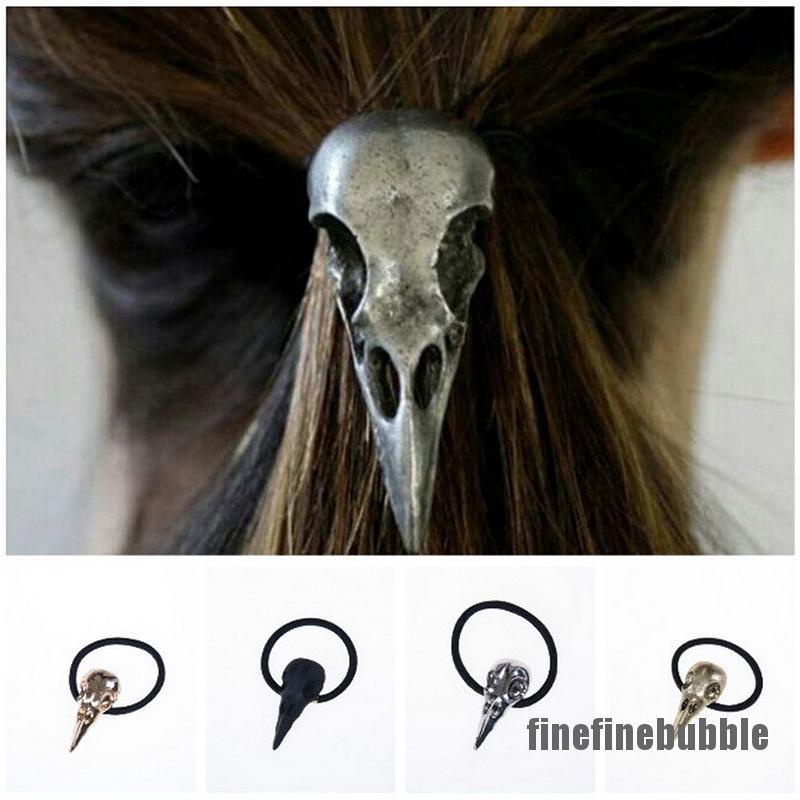 [finefinebubble 0609] Pop Halloween Silver Bird Skull Hair Tie Plague Doctor Crow Raven Cool Elastic Band