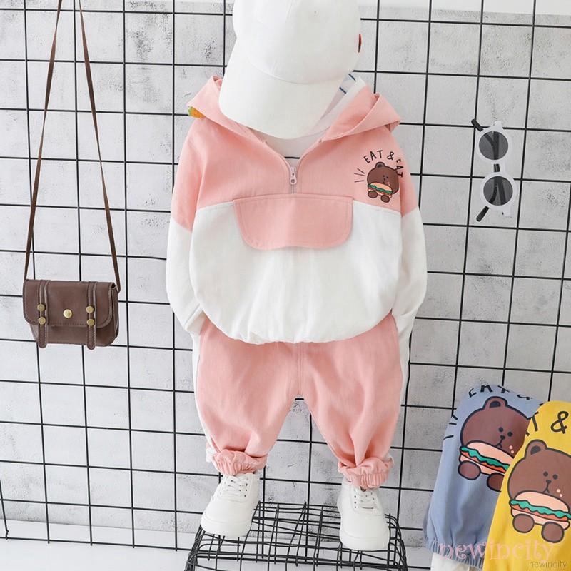 Set áo hoodie dài tay + quần dài đáng yêu thời trang cho trẻ em