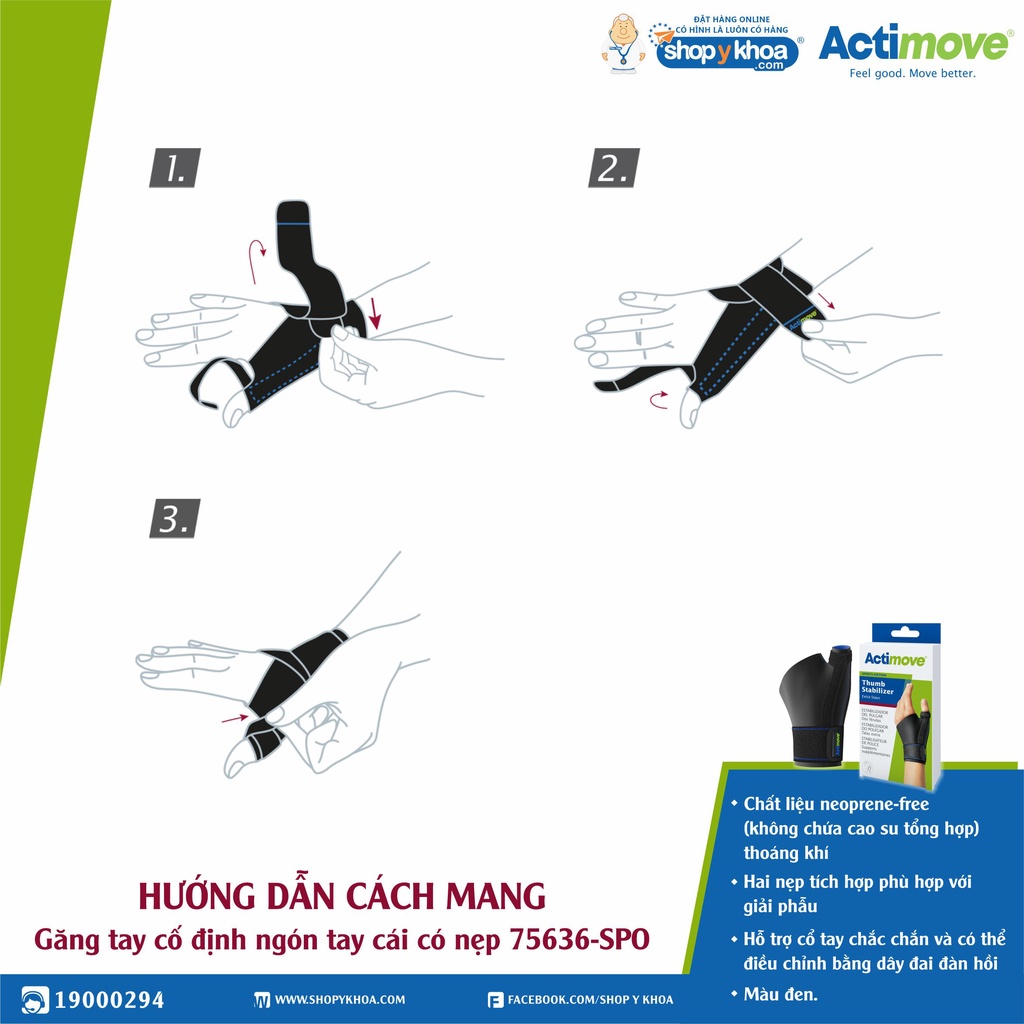 [CÓ QUÀ TẶNG] Găng tay cố định ngón tay cái có nẹp 75636-SPO Actimove Thumb Stabilizer